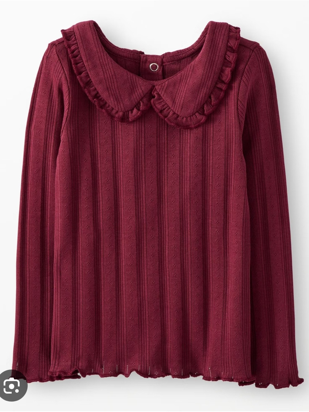 Hanna Andersson Ruffled Peter Pan Collar Long-Sleeve Top - Burgundy